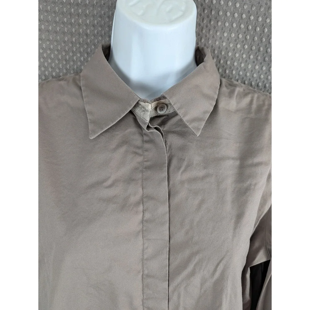 Lafayette 148 New York Womens L Taupe Button Up Shirt Stretch Hidden Placket - Picture 4 of 14